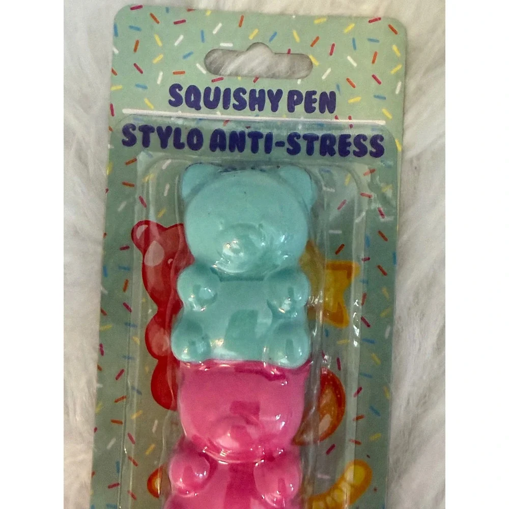 Gummy Bear Squishy Pen Anti-Stress Sensory Fidget Toy Blue Pink Orange NEW